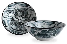 Mino ware Japanese Ceramics Ramen Noodle Donburi Bowl Dragon and Mt. Fuji Black