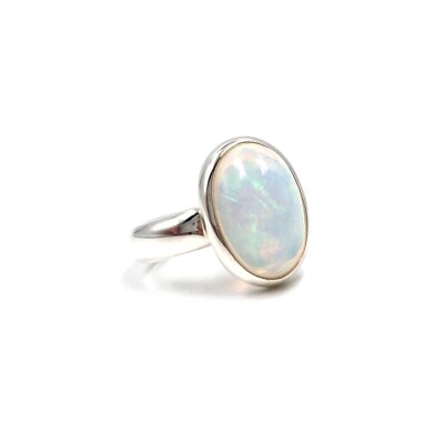 925 Sterling Silver Ring Opal 5.93ct Solid Band Ring Precious Opal Full Opal Flex 57