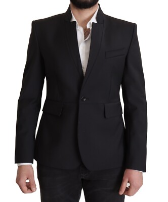 DOLCE & GABBANA Blazer Black Wool Single Breasted Coat Men IT50