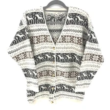 Maglia Donna Italy Cardigan Sweater Small Wool Angora Oversized Fair Isle Nordic