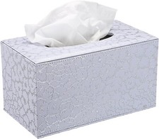 Rectangle Leather Tissue Box Cover - Stylish Magnetic Bottom, Silver