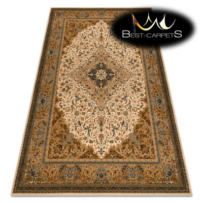 Orientalische NATURWOLLE Teppiche ''SUPERIOR'' PIENA Rosette KARAMELL Beige Beste Qualität