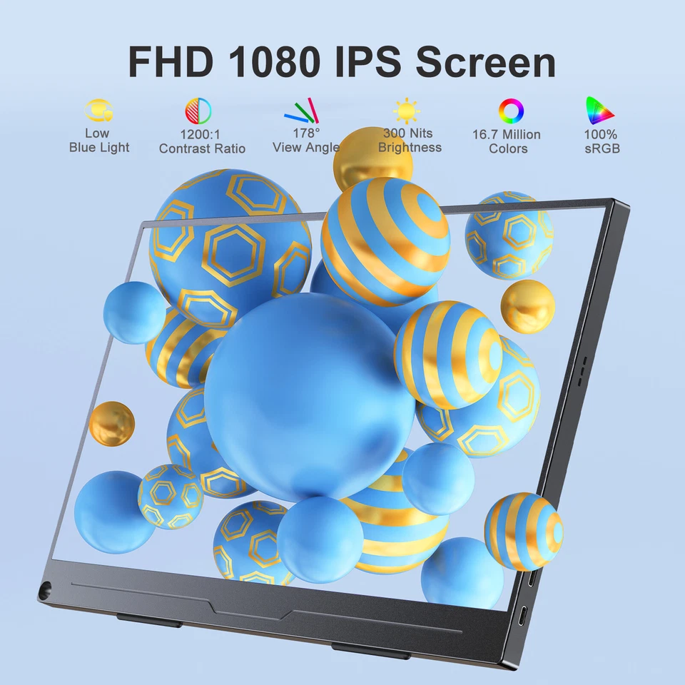 Used 15.6" Portable Monitor Upgraded IPS HDR 1080P Full HD Eye Care Screen USB C - Image 2 of 4