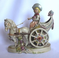 Porzellan Figur Kutsche Einspänner Pferd Wagner&Apel Dekoration Skulptur 19 cm