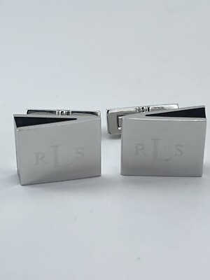 Mens cufflinks monogram rLs silver tone with black glass wedge whale ...