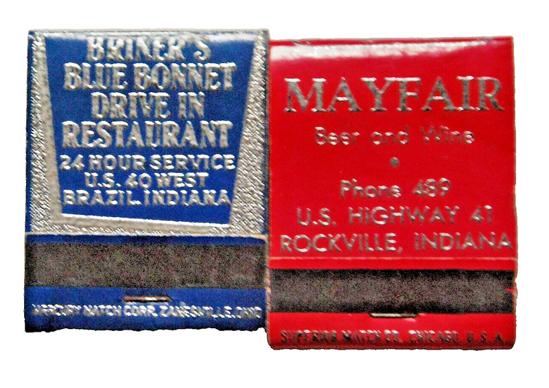 Mayfair Bar Tavern Rockville IN Briner's Blue Bonnet Drive IN Brazil Matchbook