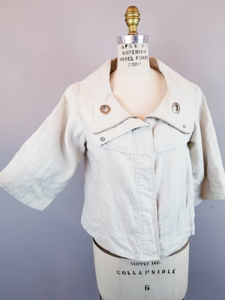 Willi Smith Womens Size 6 Ivory Linen Jacket 3/4 Sleeve Relaxed Style - Image 2 of 4