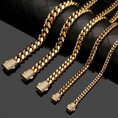 6mm-14mm Mens Miami Cuban Link Chain SOLID Stainless Steel Necklace or Bracelet - Picture 7 of 29