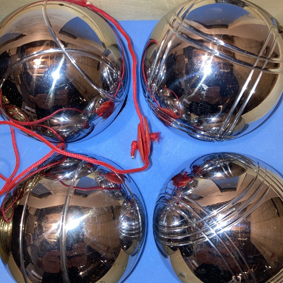 Vtg Essential Gear Chrome/ Brass Color Metal Bocce Ball Wood Case