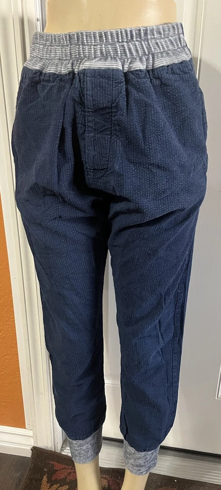 $205 THADDEUS O’NEIL Hombres Tejido Dobladillo Denim Entrepierna Caída Bloomer Pantalones Índigo-PEQUEÑOS Foto 3 de 4