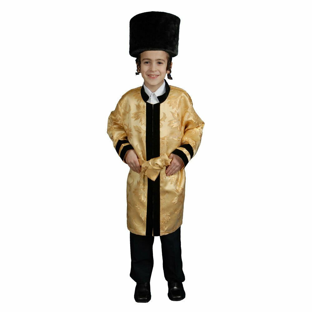 Kids Sephardic Grand Rabbi Hakham Bachi Costume - 3-4 Years, Black Robe & Hat With Gold Embroidery