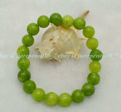 New Fashion Green Peridot 10mm Natural Gemstone Round Beads Bracelet 7.5” - Picture 5 of 12