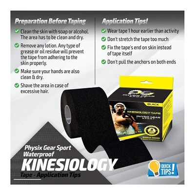 Physix Gear Sport Kinesiology Tape (2 Pack) 2in x 16.4ft Roll Uncut