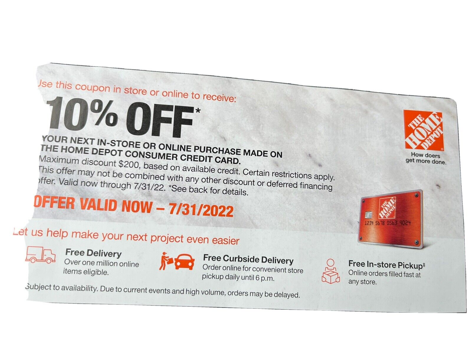 home depot 10% off In-store or Online— Expires 07/31/2022