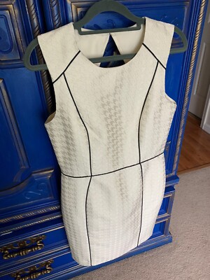 H&M Black Cream Black Piping Houndstooth Sleeveless Dress Size 8 Party Glam