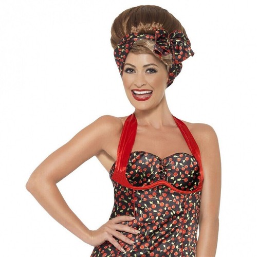 Rockin' 50 Mujer Ama de casa Retro Rojo Cereza Vestido Halloween Disfraz 10-12 EE. UU. - Imagen 4 de 5
