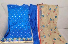 Ladies Indian Beautiful Embroidery Blue Suit With Heavy Embroidery Work Gold...