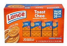 Lance Sandwich Crackers, ToastChee Peanut Butter, 20 Individually Wrapped Packs,