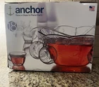 Floral Glass Punch Bowl W/8 Cups Ladle & Hangers-New In Box Made In USA VTG MCM