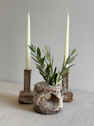 3 Van Woerden MCM Brutalist Fat Lava Glaze Vases / Candle Holders Dutch 1970s - Picture 2 of 18