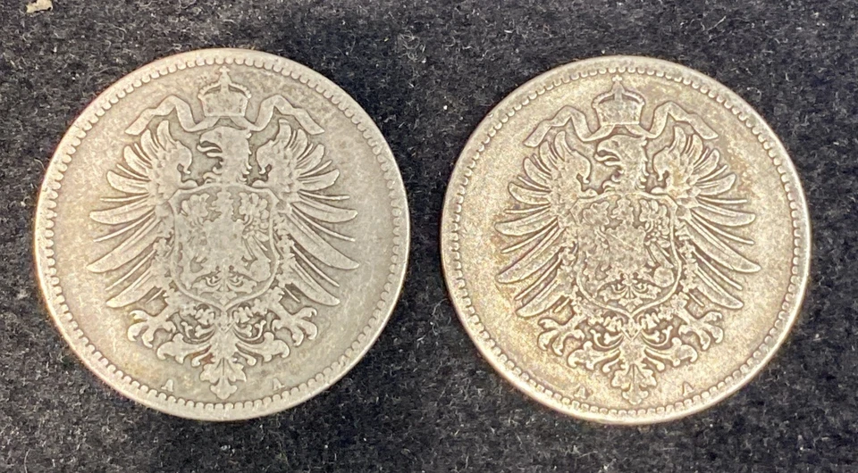 GERMANY EMPIRE 1 MARK COINS: 1876-A, 1874-A LOT OF (2) - Image 2 of 2