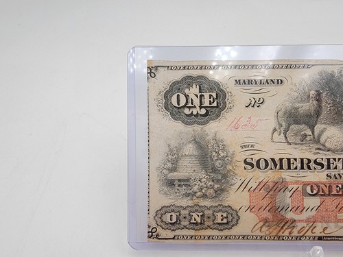 VERY NICE 1862 $1 Somerset & Worcester Maryland Savings Bank Note. Lot.31 - Picture 2 of 6