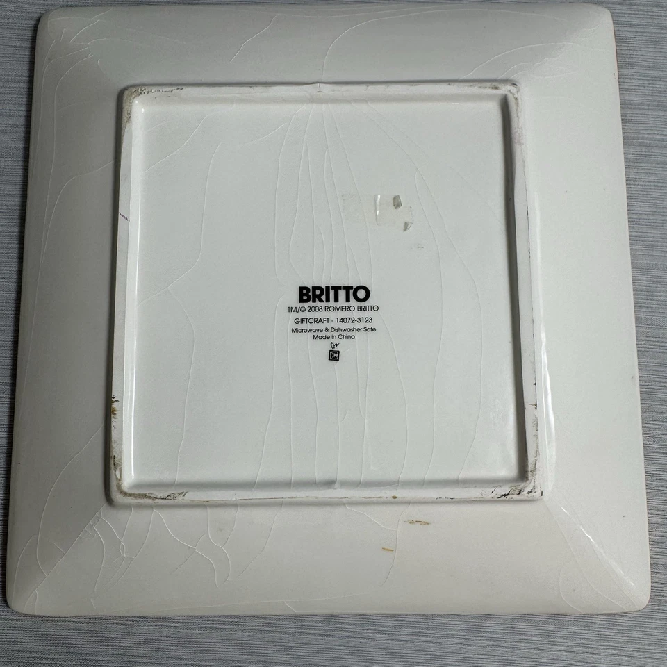 Romero Britto Ceramic Side Plate Trivet Latte Love 8 X 8 Inch 2008 - Image 4 of 4