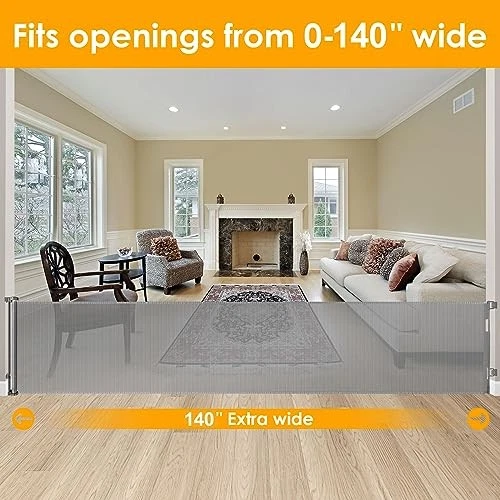 WOMHOM 140 INCH OUTDOOR RETRACTABLE GATE DOGS EXTRA WIDE - GRAY