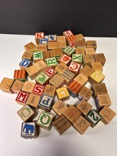 Vintage Wooden Children's Building Blocks Alphabet Pictures LOT Of 62