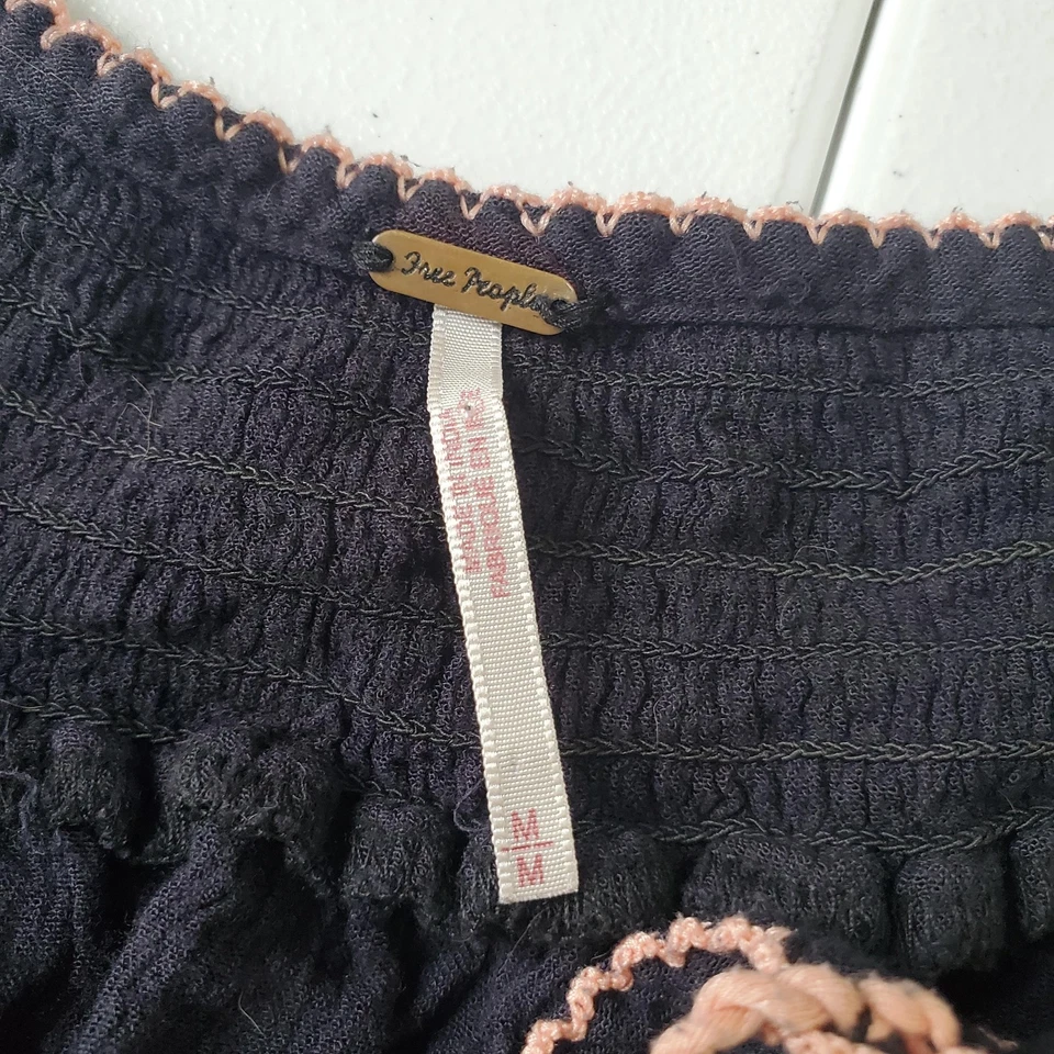 Vestido túnica Free People para mujer mediano azul marino bordado boho campesino borla top Foto 3 de 4