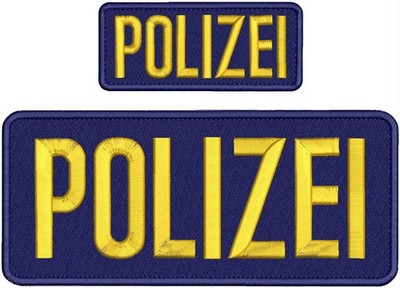 Polizei 2 Embroidery Patches 10x4 And x2 Hook On Back Gold On Navy Blue