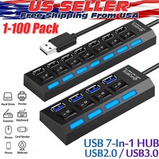7-Port USB 2.0 Multi Charger Hub High Speed Adapter ON/OFF Switch Laptop PC LOT