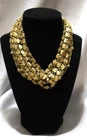 Vintage Rare Statement Costume Jewelry Bib Necklace Gold & Rhinestone Prong Set