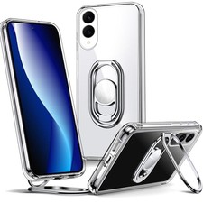 Clear Galaxy S25 Edge Case with Adjustable Stand  Double Ring Holder - Shockpro