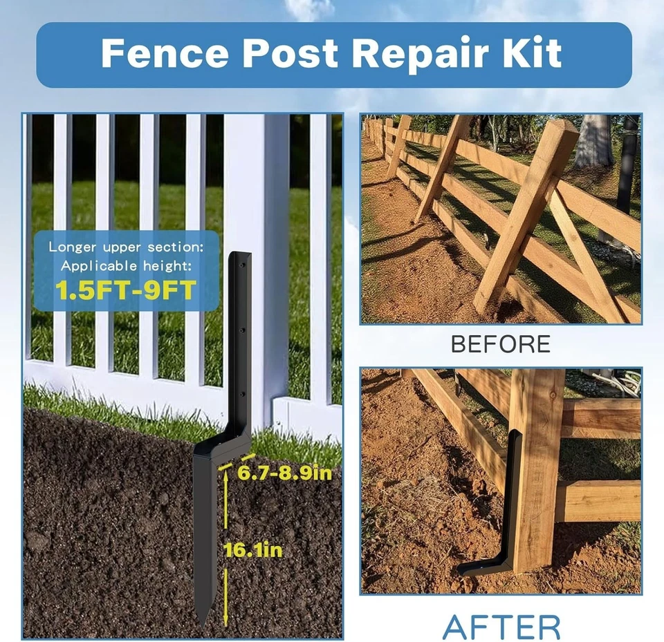 Paquete de 4 estacas de reparación de postes de valla de alta resistencia Foto 3 de 4