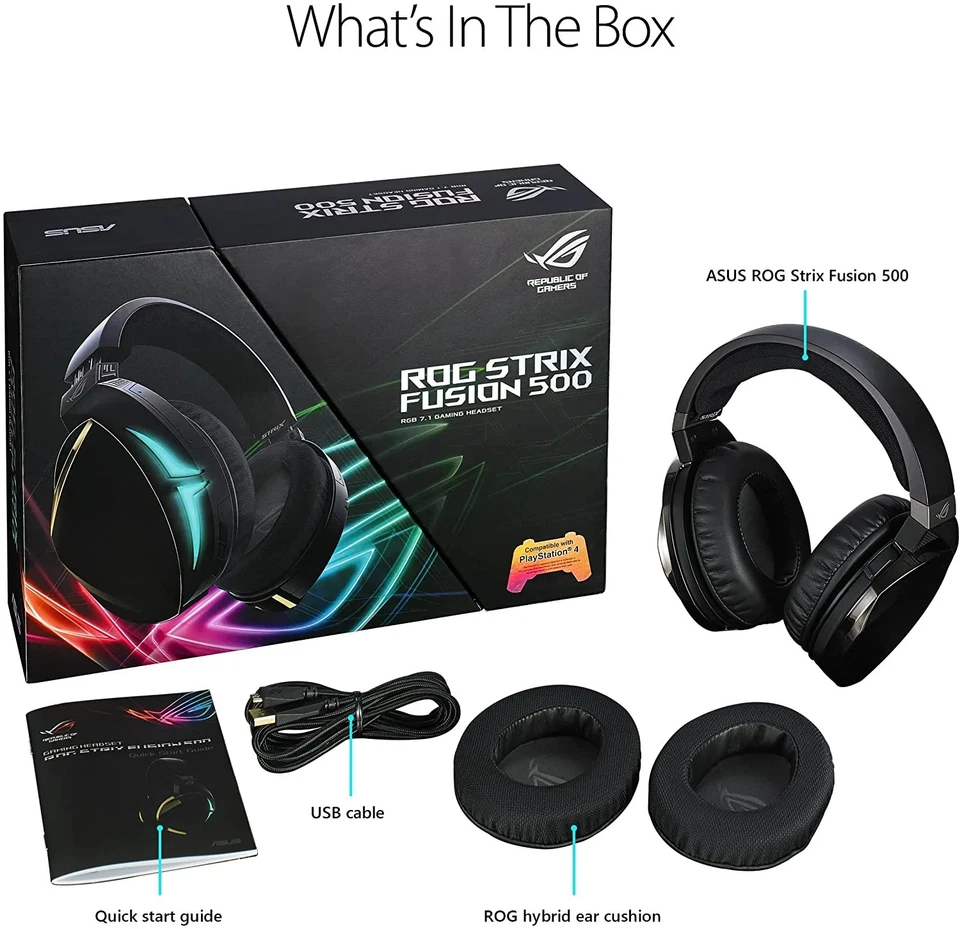 ASUS ROG 7.1 Strix Fusion 500 RGB Gaming Headphones ESS DAC PC Amp - Brand New - Image 2 of 2