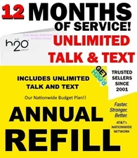 H2O H20 ✅ 😮 365 DAY REFILL!! - FULL  YEAR UNLIMITED TALK AND TEXT ⭐ 3GB MONTH!!