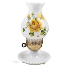 VTG Milk Glass Hurricane Table Lamp Hand Painted Yellow Rose Calm Nostalgia '60
