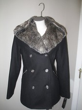Laundry Faux Fur Collar Peacoat Coat 6 Black Nwt