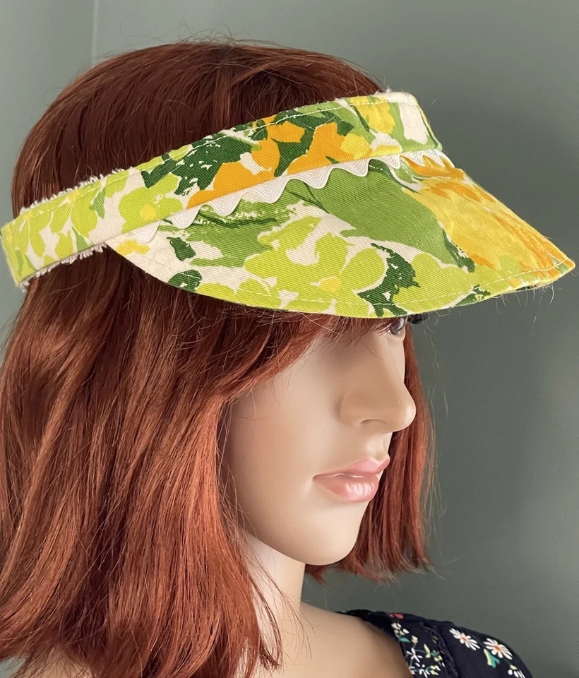 Vtg 1970's  Terry Cloth Visor Soft Form Custom Tennis Country Club 70s Floral - Image 2 of 4