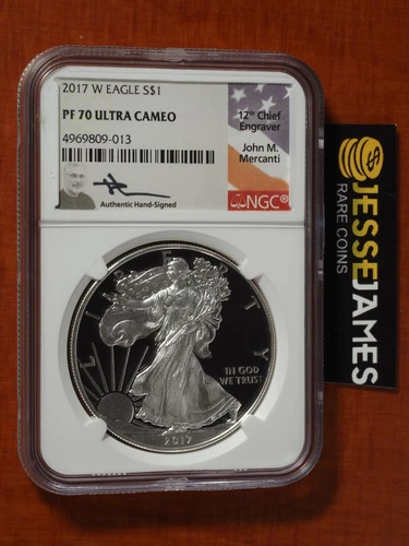 2017 W PROOF SILVER EAGLE NGC PF70 ULTRA CAMEO JOHN MERCANTI SIGNED FLAG LABEL!