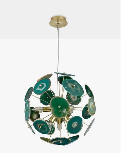 1950's Mid Century Agate Stone Urchin Modern Brass Sputnik Chandelier Stilnovo - Picture 8 of 9