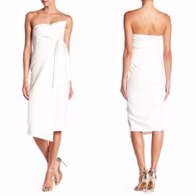NEW FEW MODA New York IVORY Strapless Christian ASYMMETRICAL TIE Bodycon DRESS