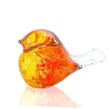 QFkris 7inch Blown Glass Bird Figurine Collectibles Handcrafted Bird Orange