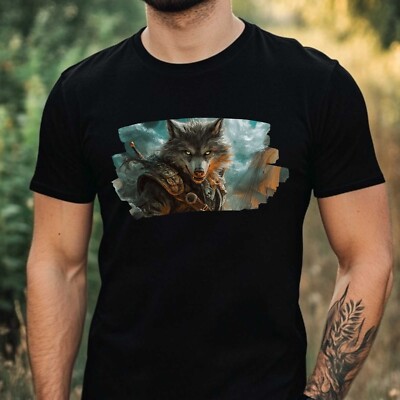 Mens Pirate Wolf Motif Cotton T-Shirt Size XS to 5XL