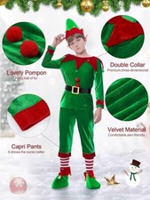 6 Pack Christmas Kids Elf Costume, Boys Christmas Elf Costume Velvet 8-10Y