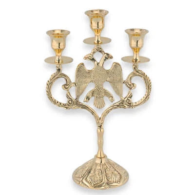 NE S'APPLIQUE PAS Grand bougeoir byzantin en laiton pour 3 bougies - candélabre orthodoxe - aigle