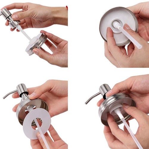 4 Pack Stainless Steel Mason Jar Soap Dispenser Lids with Pump for Lotion - Picture 4 of 8