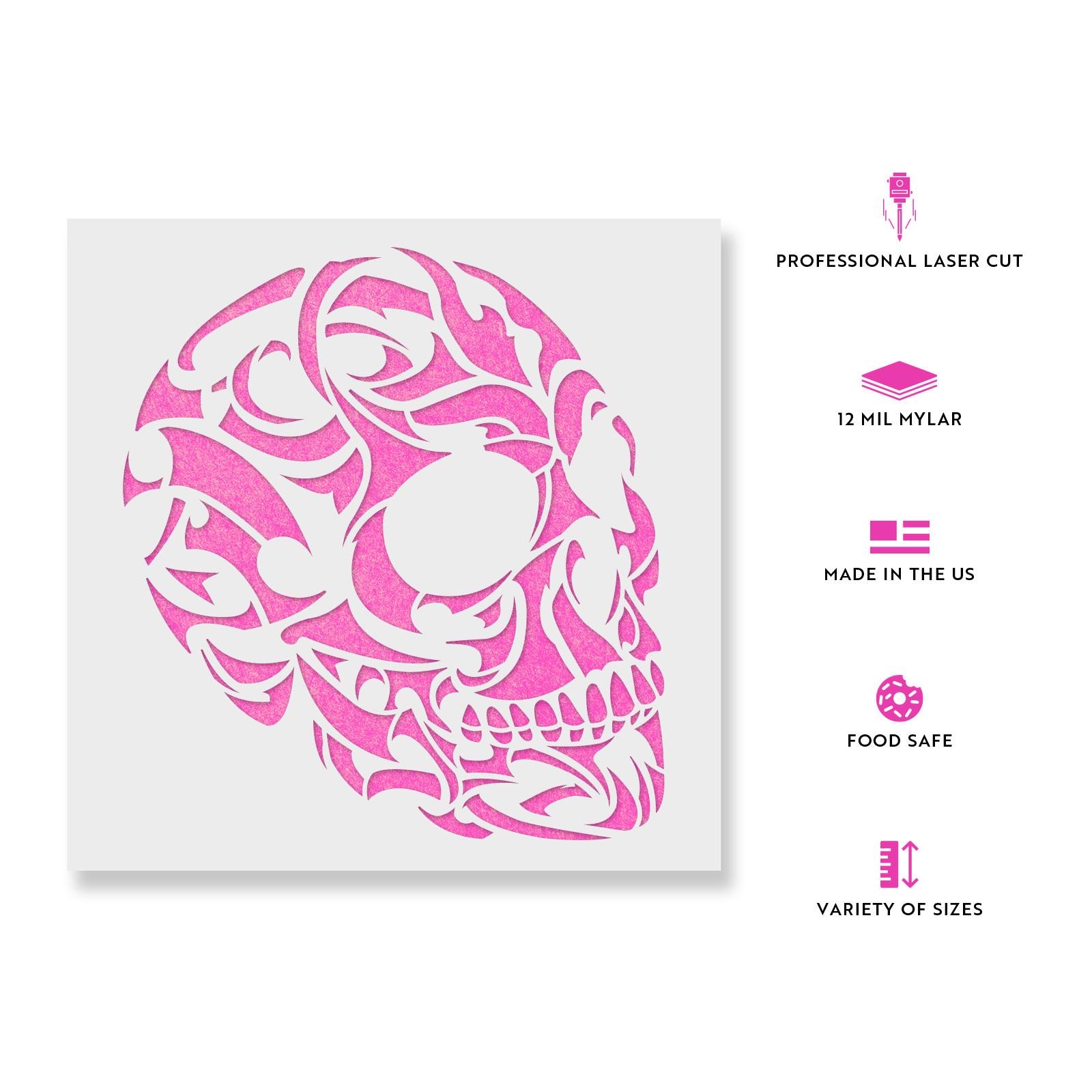 Tribal Skull Stencil - Durable & Reusable Mylar Stencils