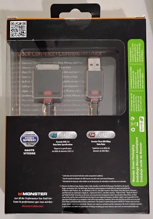 Monster iCable Dock Connect NOVO NA CAIXA Iphone Ipad Ipod 1M USB Sync 3,28 pés - Imagem 4 de 4